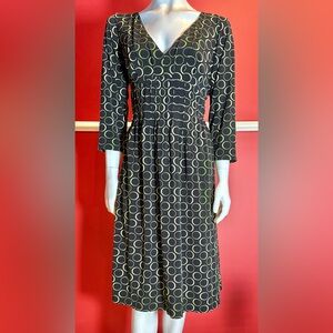 Liz Claiborne midi long sleeve dress black w green circles pattern